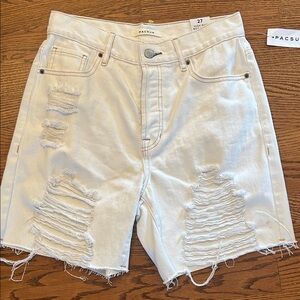 PacSun Cream Ripped Denim Shorts